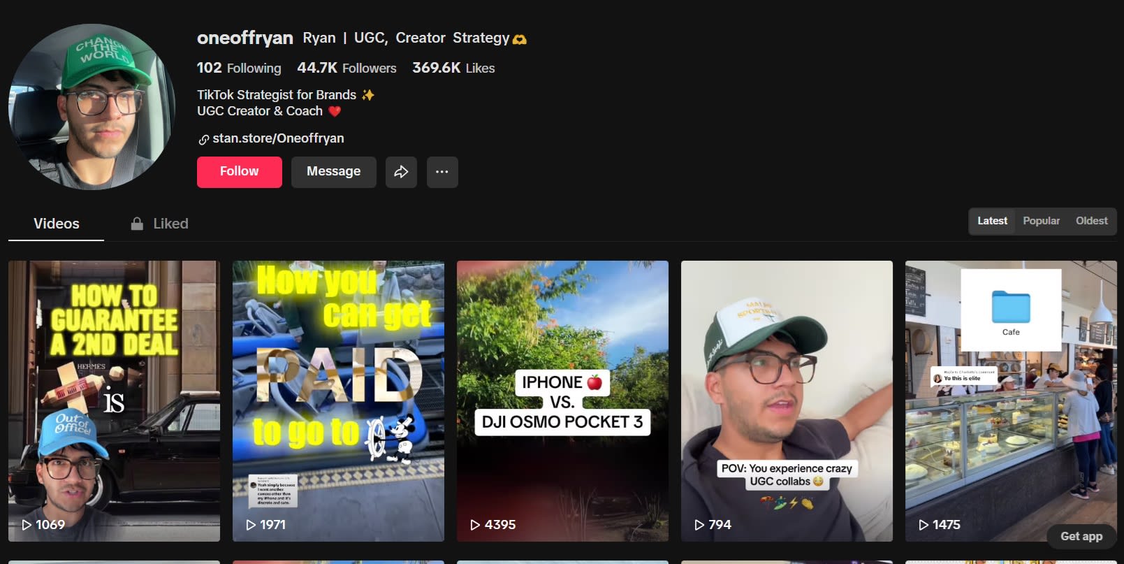 Screenshot of oneoffryan's TikTok profile