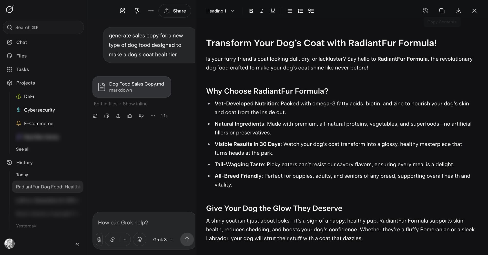 Large language model example for sales copy using Grok