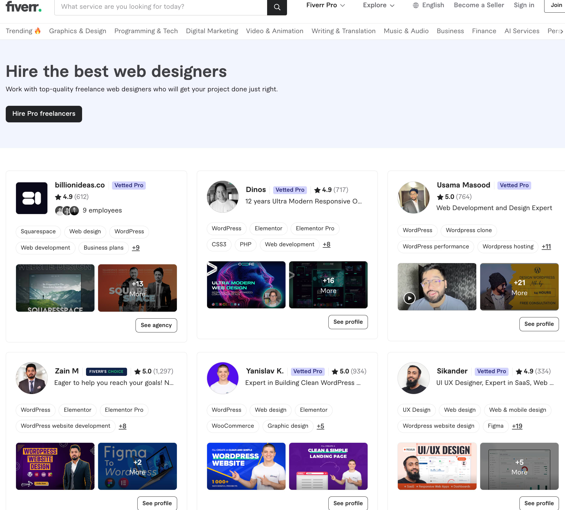 Fiverr’s Vetted Pro web designers freelancers