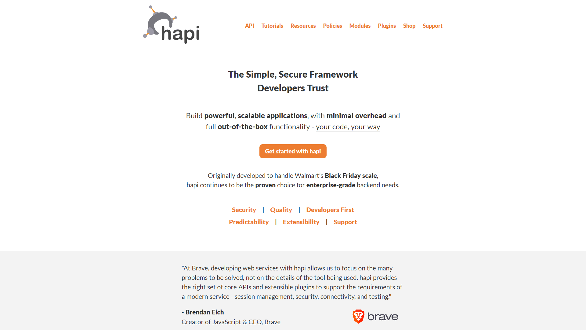 Screenshot of Hapi.js website