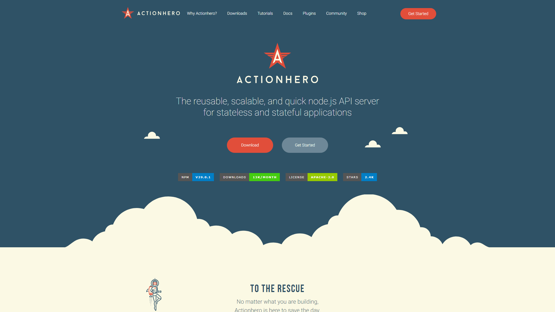 Screenshot of ActionHero website