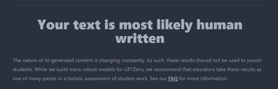 GPTZero incorrectly detects a 100% GPT-4 article as likely created by a human.