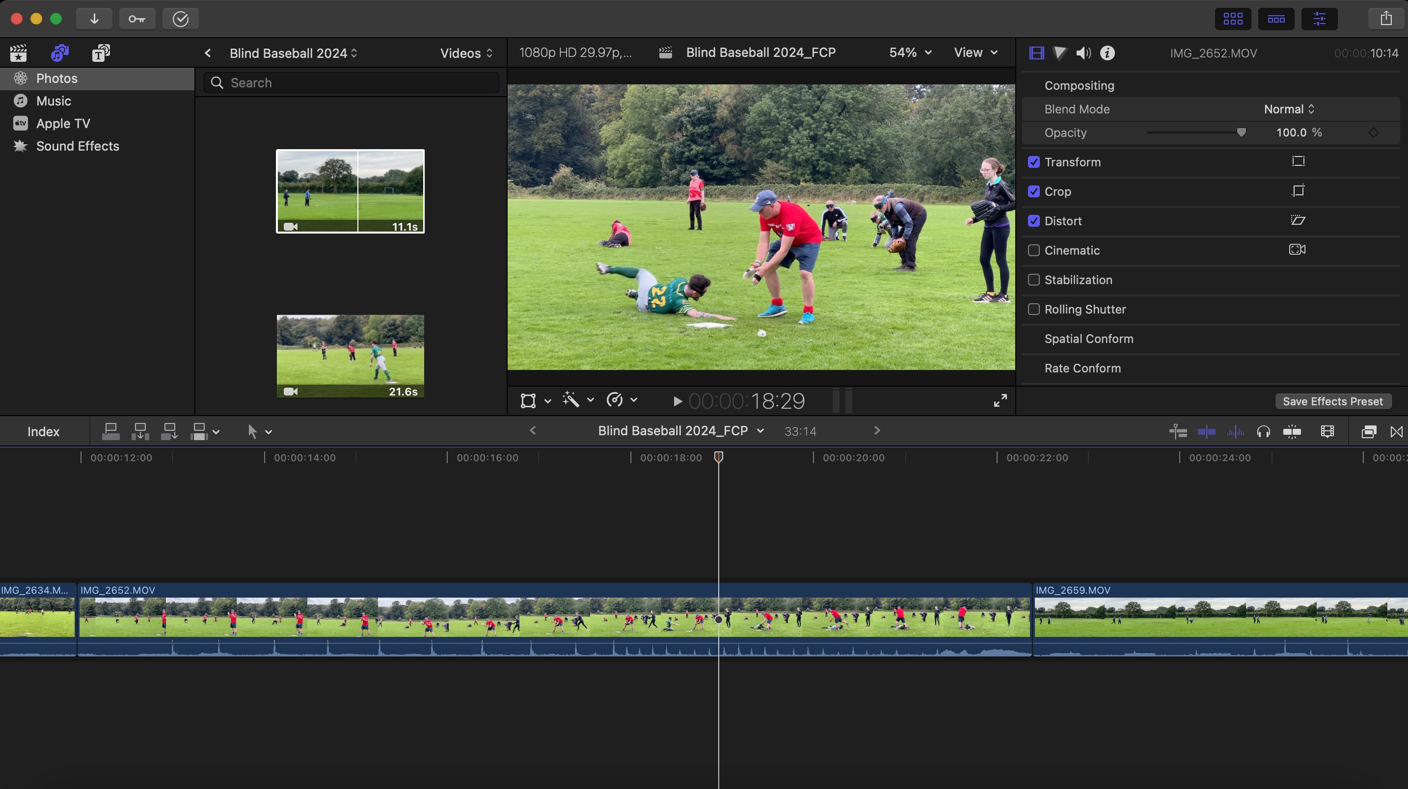 Screenshot of Final Cut Pro software in-use