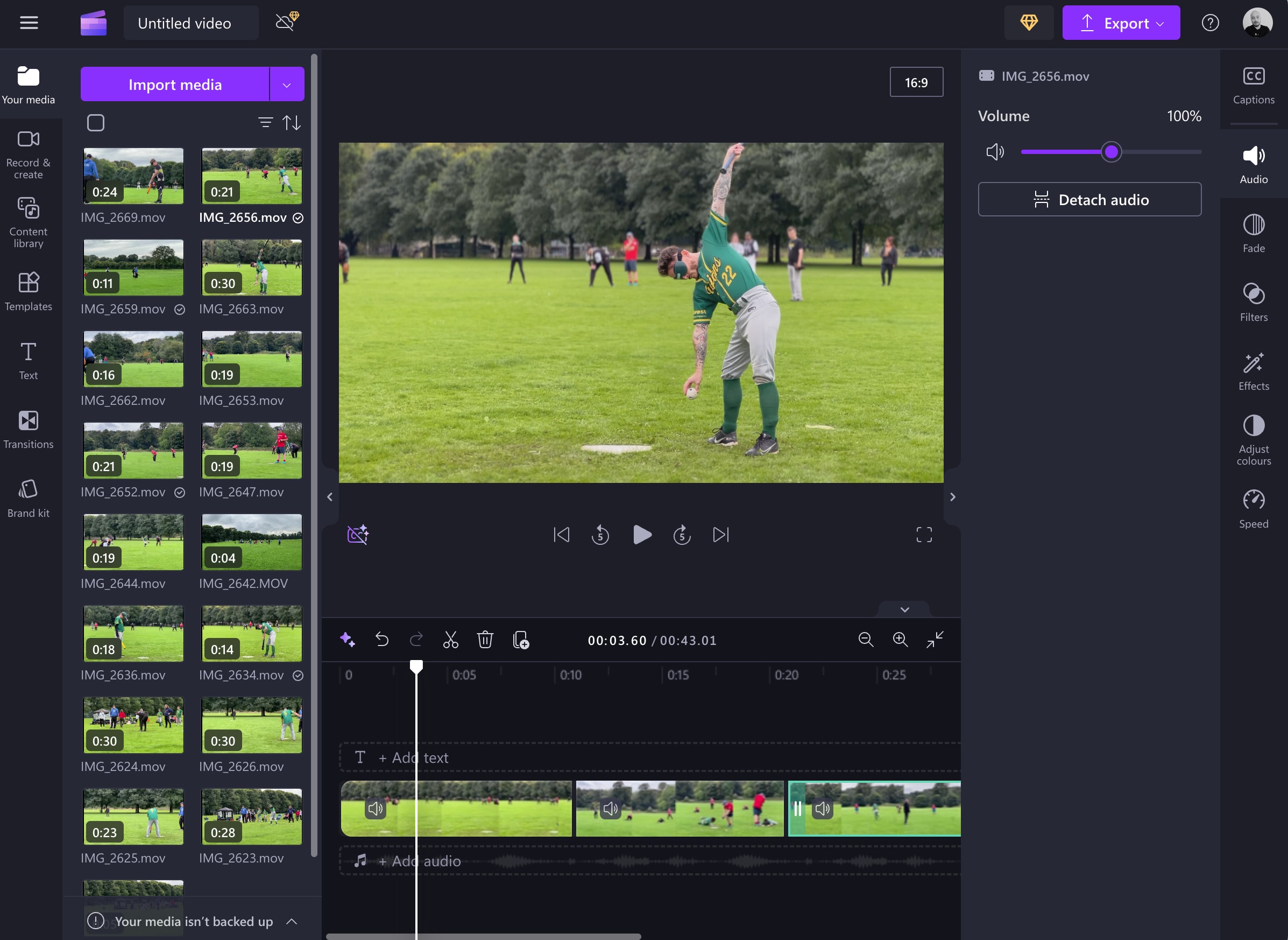 Screenshot of Clipchamp software in-use