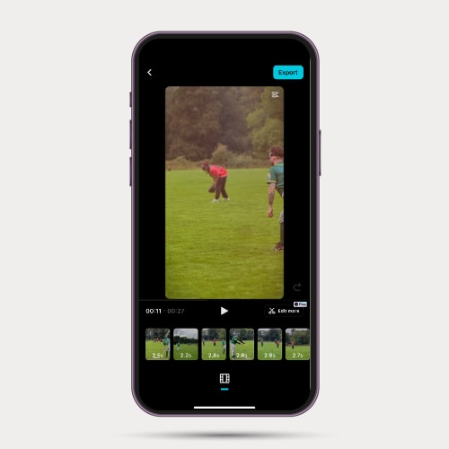 Image of iPhone mockup with a screenshot of CapCut software in-use