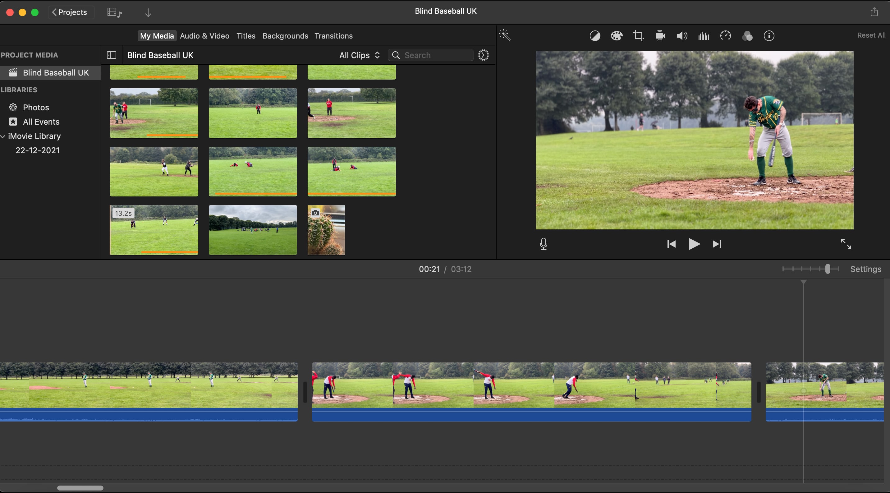 Screenshot of iMovie software in-use