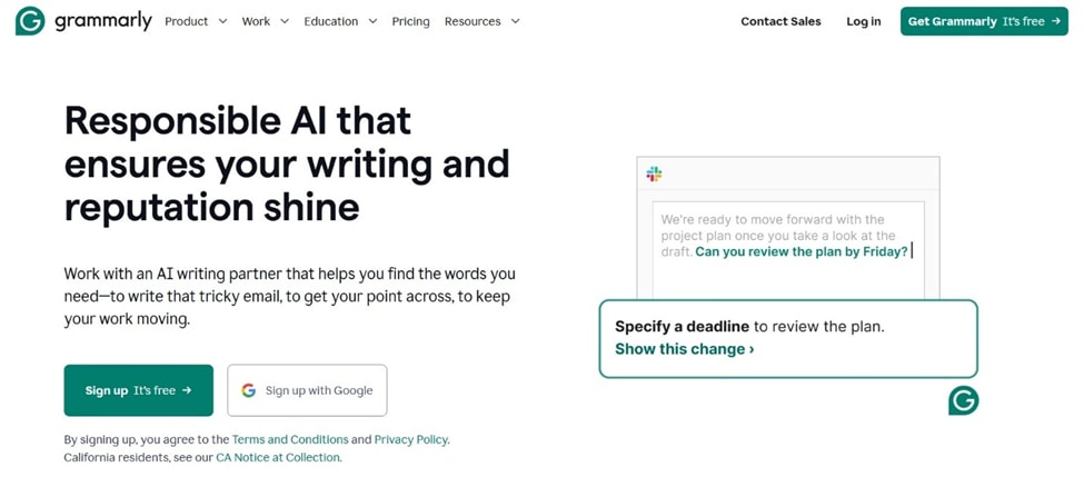 Grammarly homepage