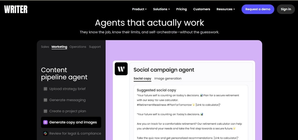 Writer.com page with content pipeline