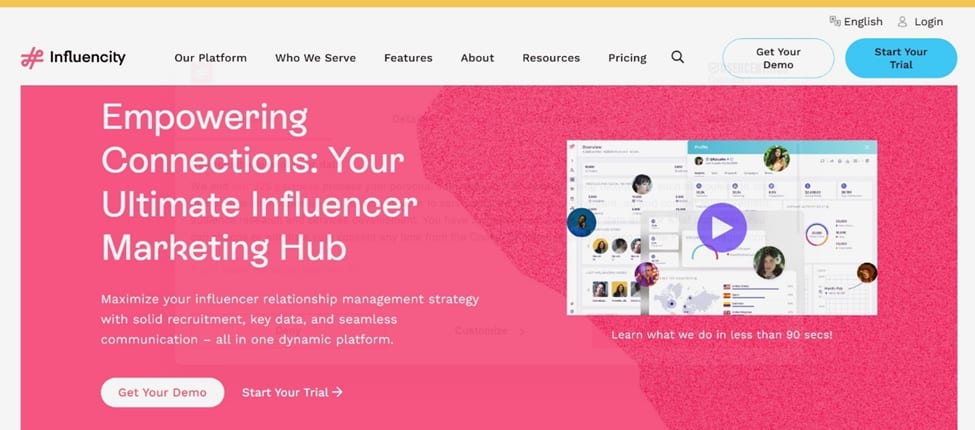 Influencity homepage