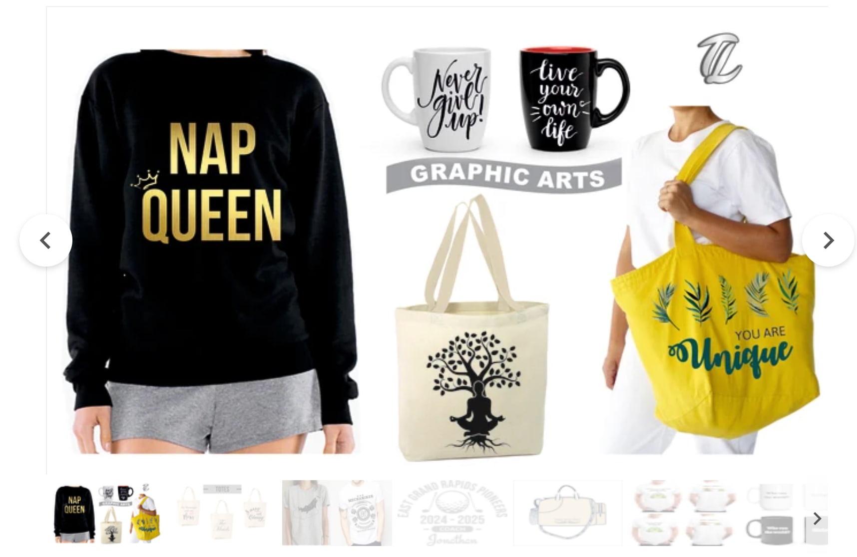 Black sweatshirt with "Nap Queen" in gold font and more