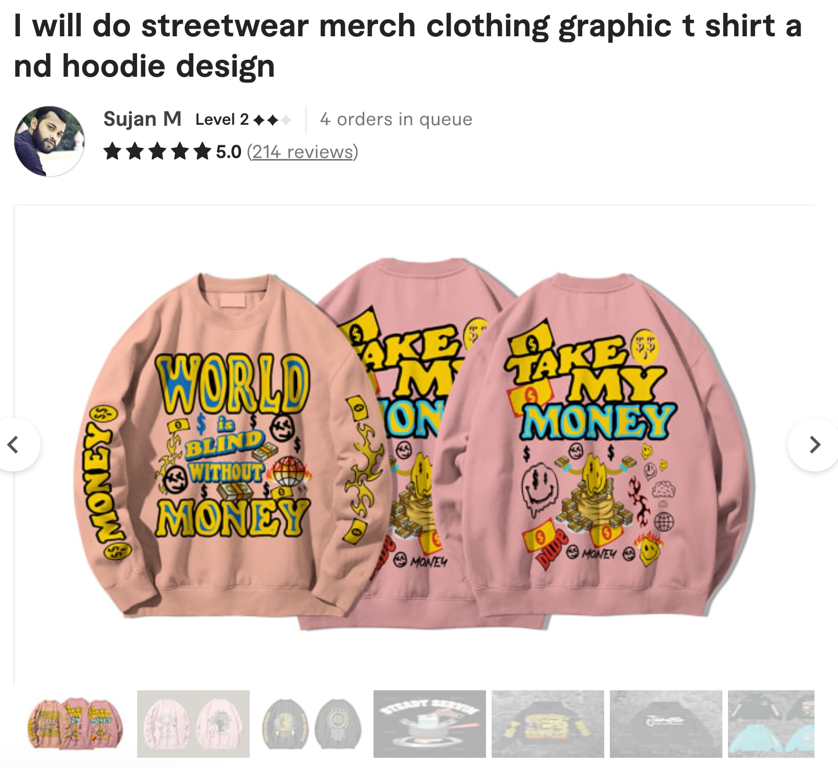 Pink sweatshirts with colorful, bold streetwear graphics