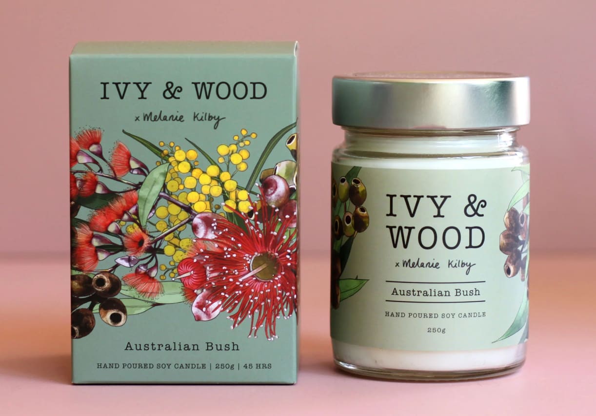 Ivy & Wood candle packaging design