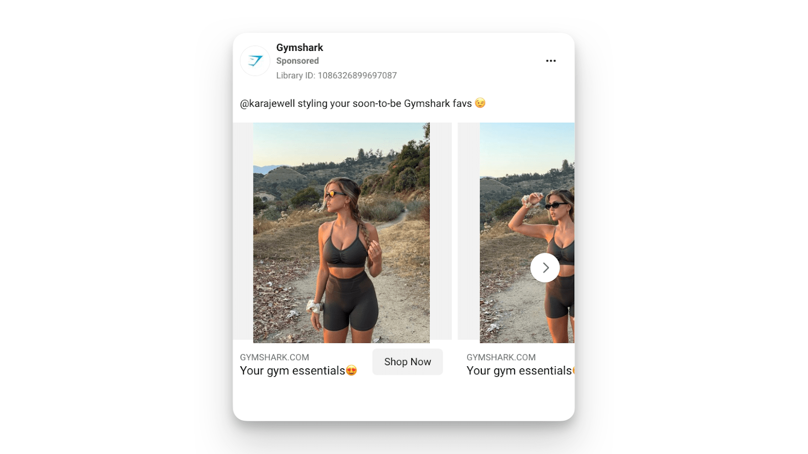 gym shark sponsored facebook ad display female model in nature