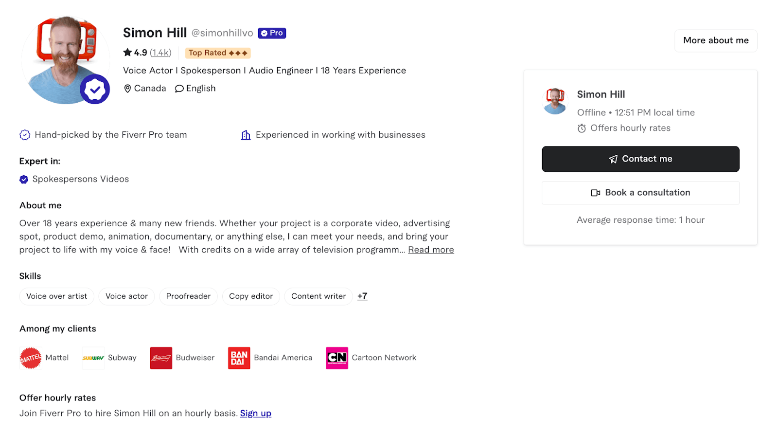 Fiverr Pro Simon Hill profile and expertise