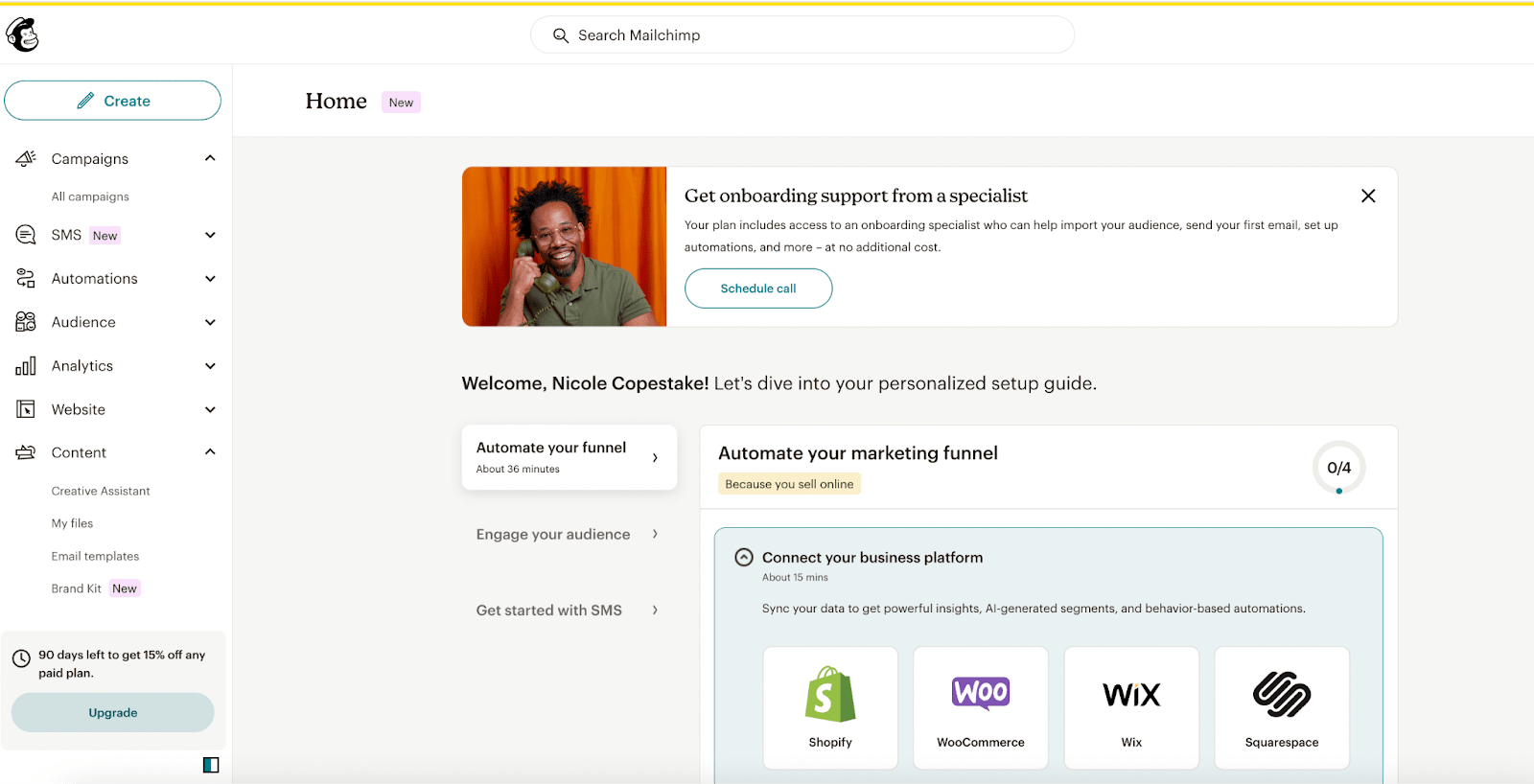 Mailchimp dashboard screenshot