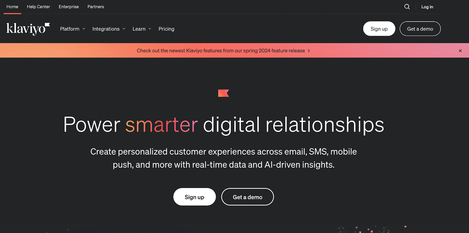 Klaviyo home page screenshot