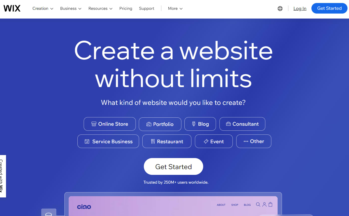 Wix homepage