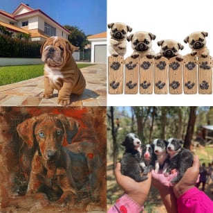 picture of 4 variations of cute puppies