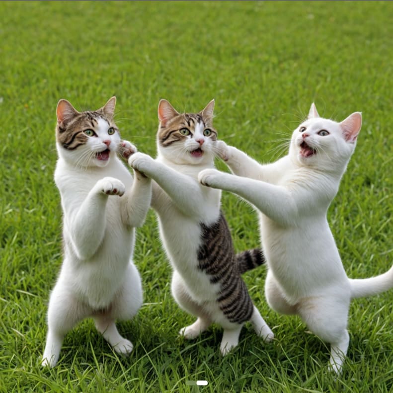 3 cats standing playing on green grass midjourney generated