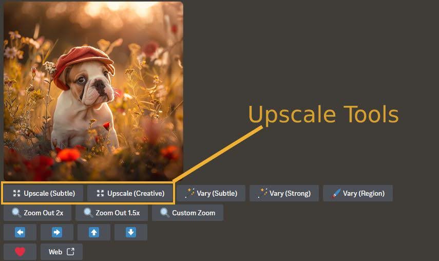 Screenshot discord Midjourney upscale tool highlighted