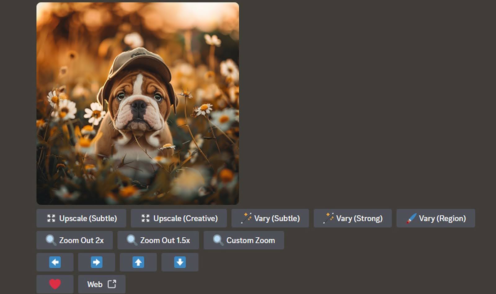 Screenshot discord midjourney bulldog puppy image options