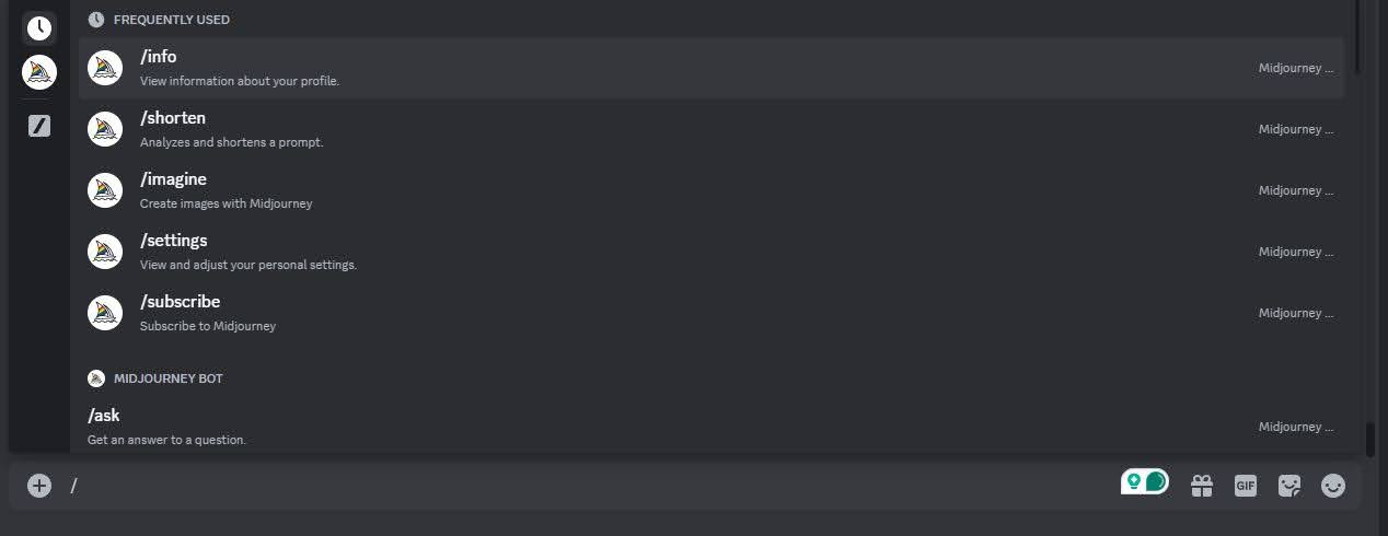 Midjourney discord bot command options