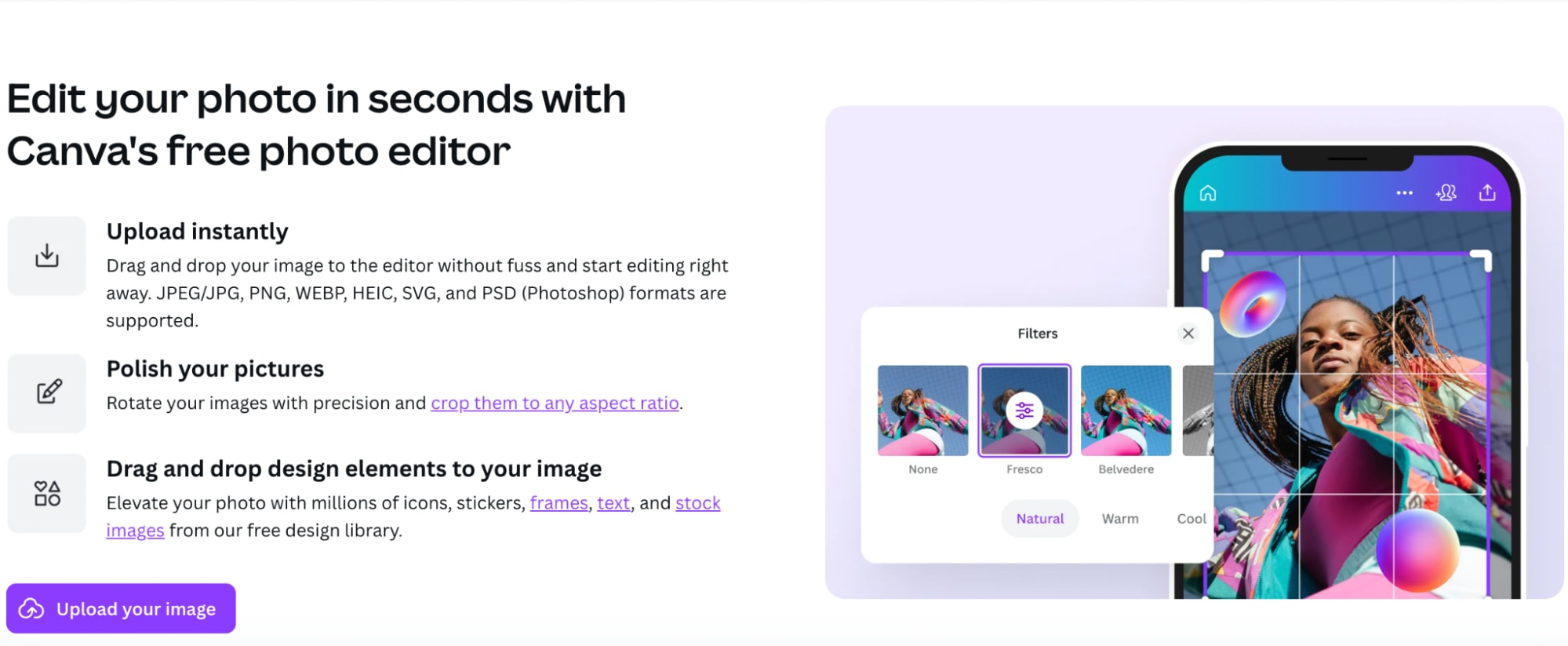 Canva photo editor webpage