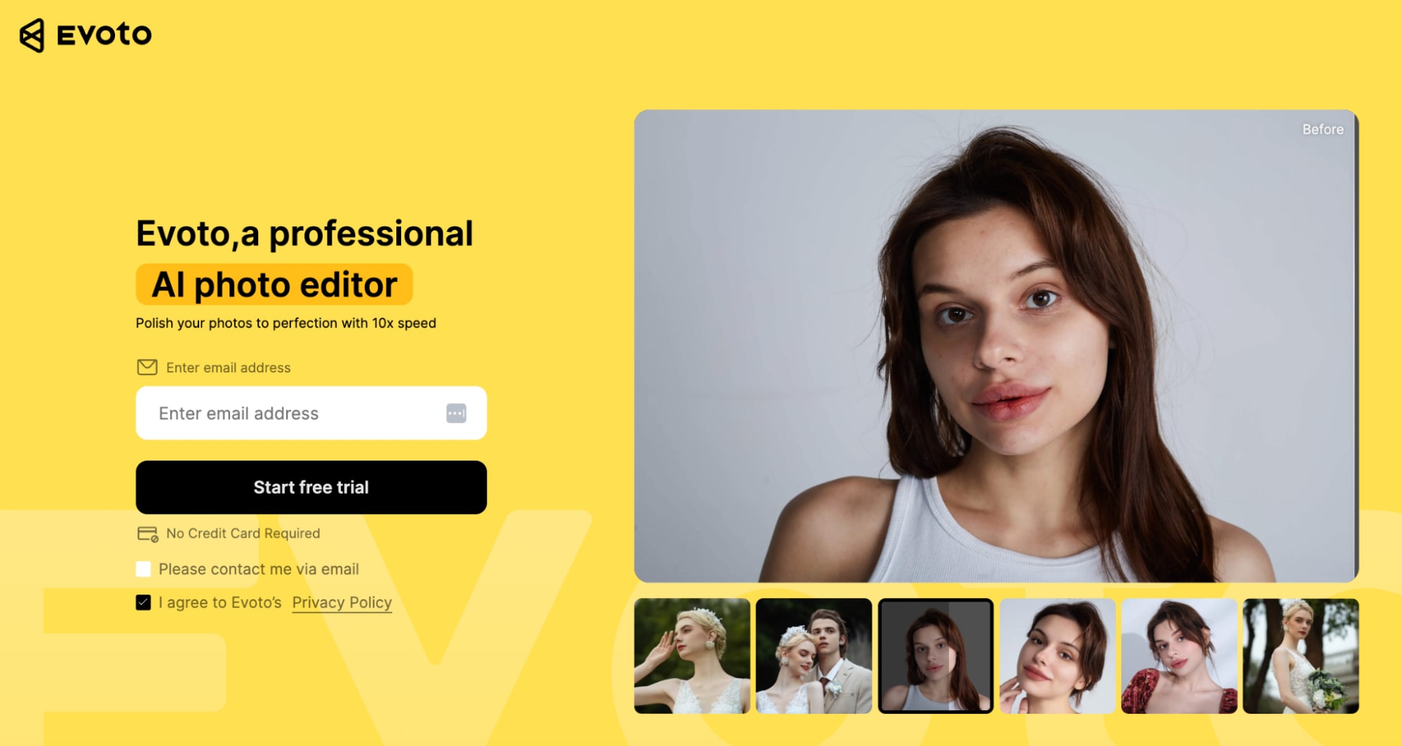 Evoto landing page