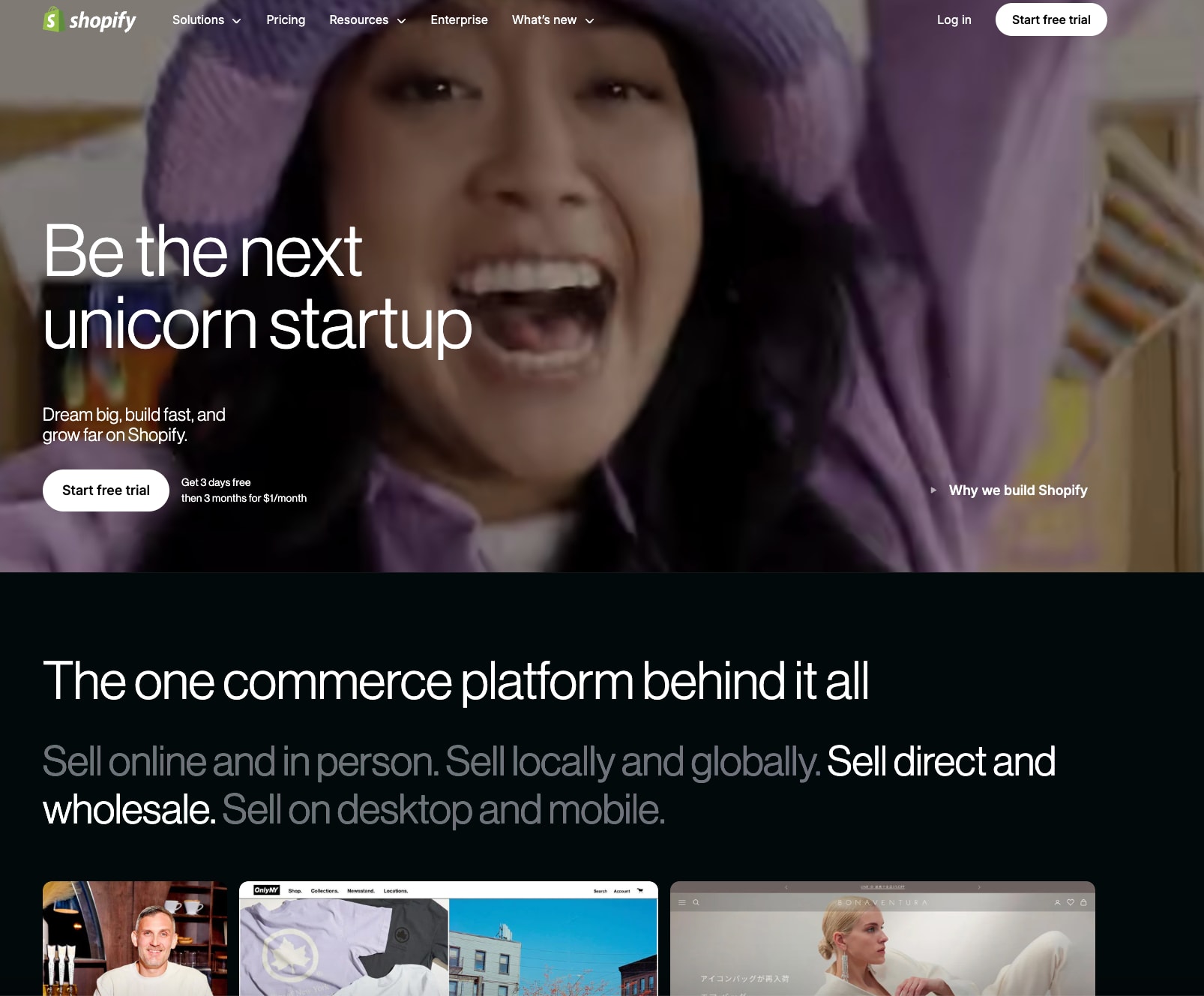 Shopify’s website copy