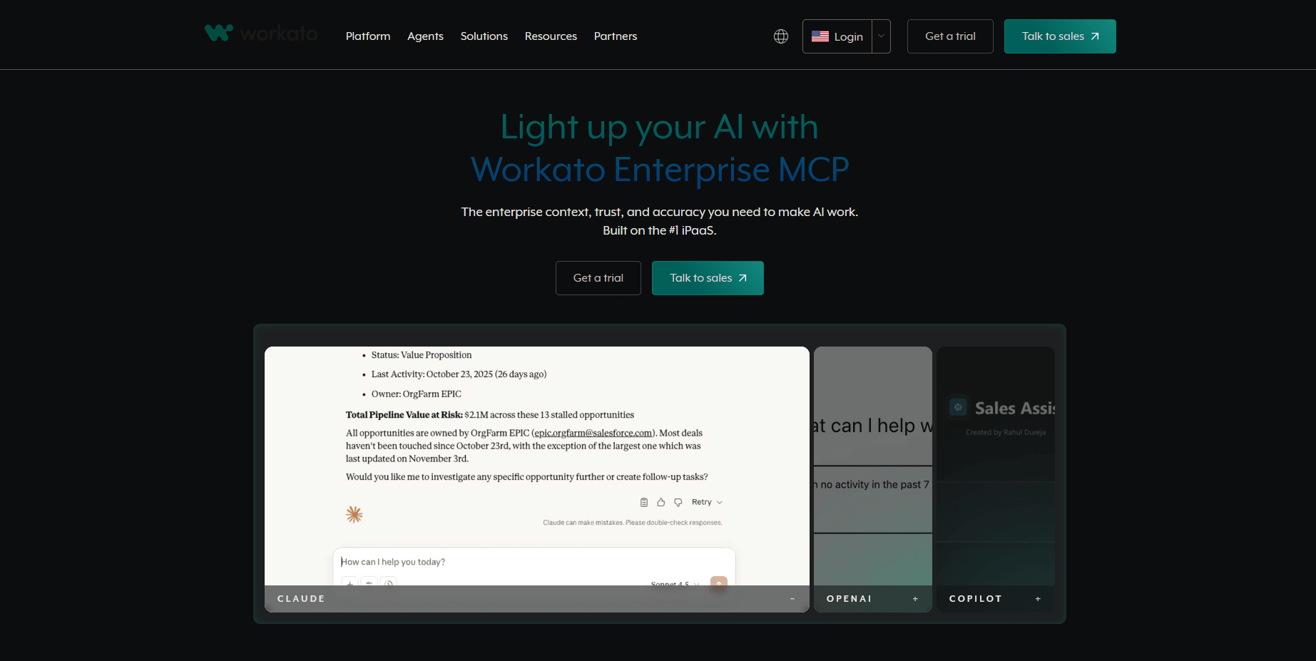 Landing page of Workato