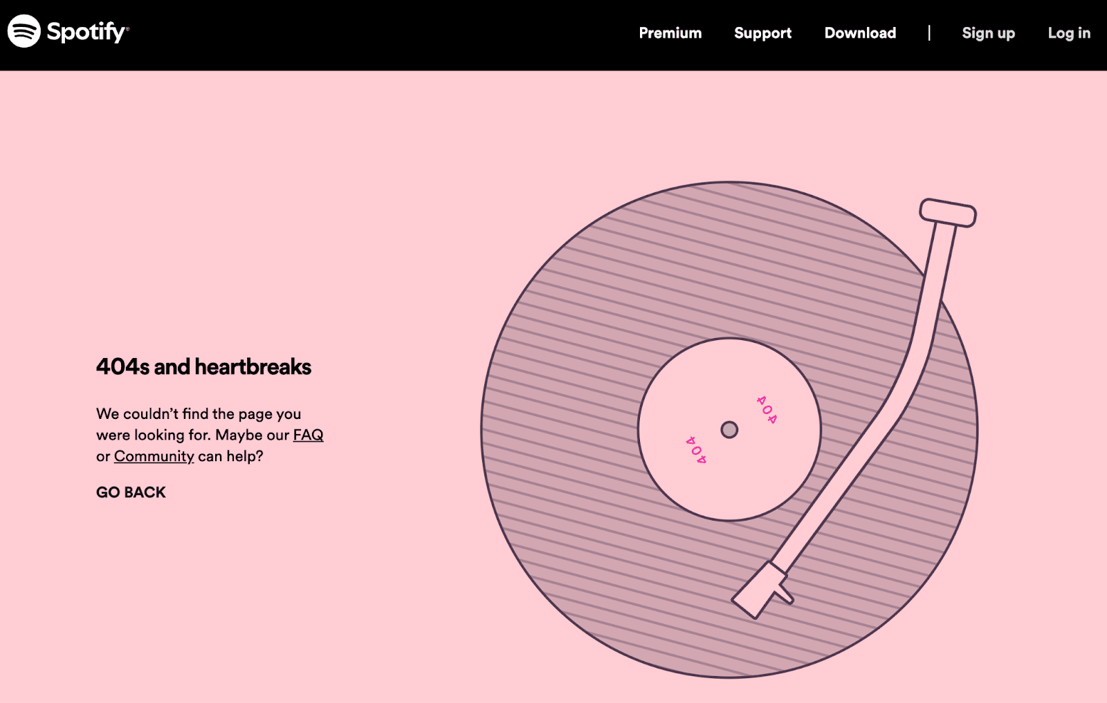 Spotify 404 error page