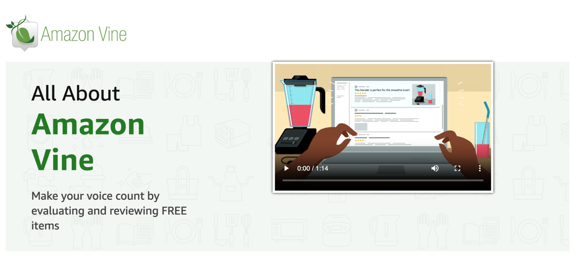 The Amazon Vine program homepage explaining how the program works