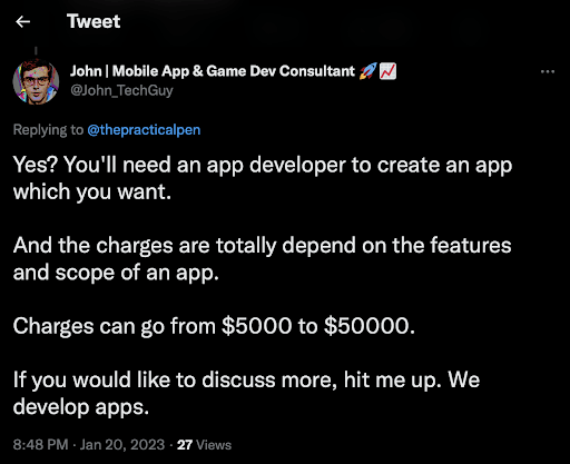 Tweet from @John_TechGuy about app costs