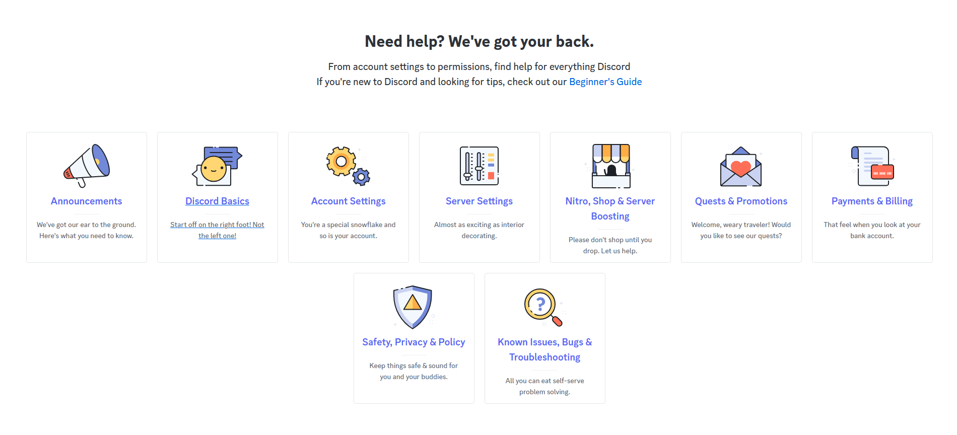 Discord’s Help Center page