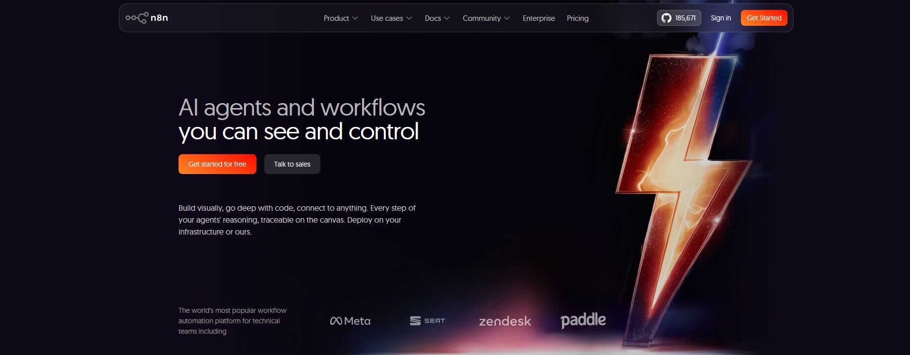 Landing page of n8n