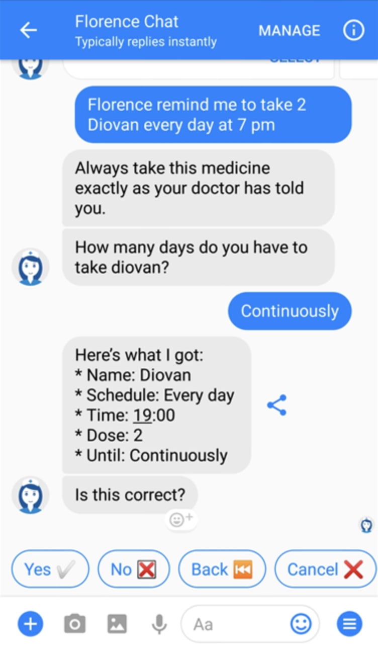 Image of Florence chatbot in action