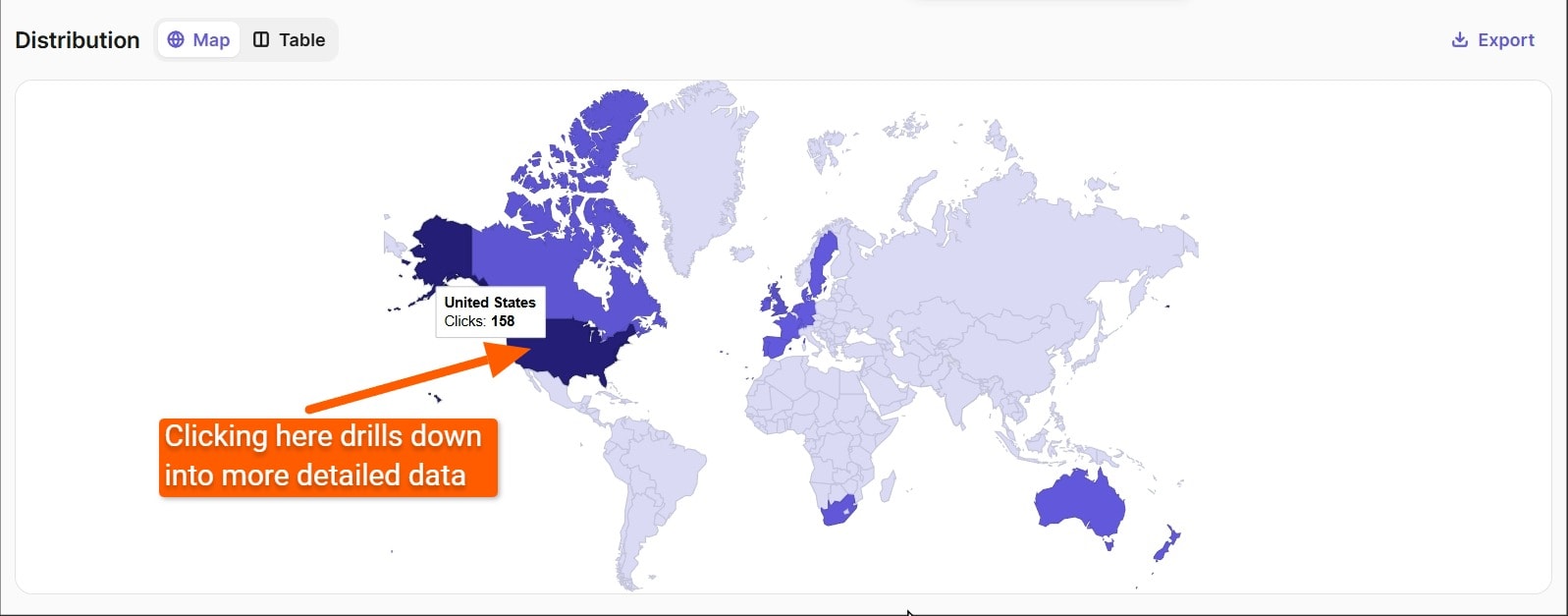 Interactive map in an email marketing platform
