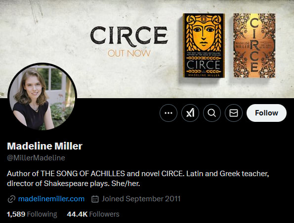 Author Madeline Miller’s bio on X