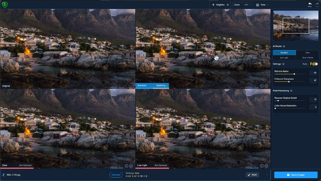 Denoise’s interface