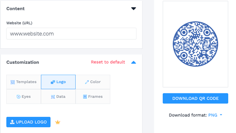 Screenshot of vCard Customize the QR code