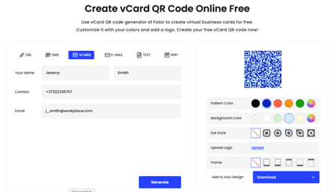 Screenshot vCard URL QR code