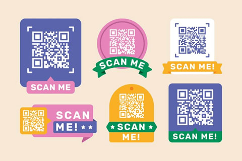 Various illustrated designs of scan me QR code examples