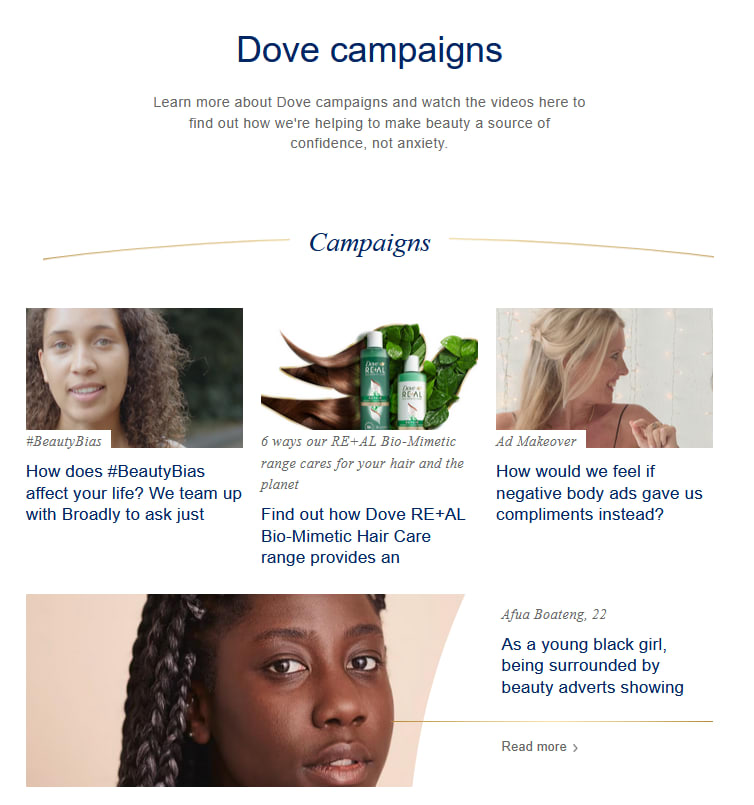 Dove’s “Real Beauty” campaign page