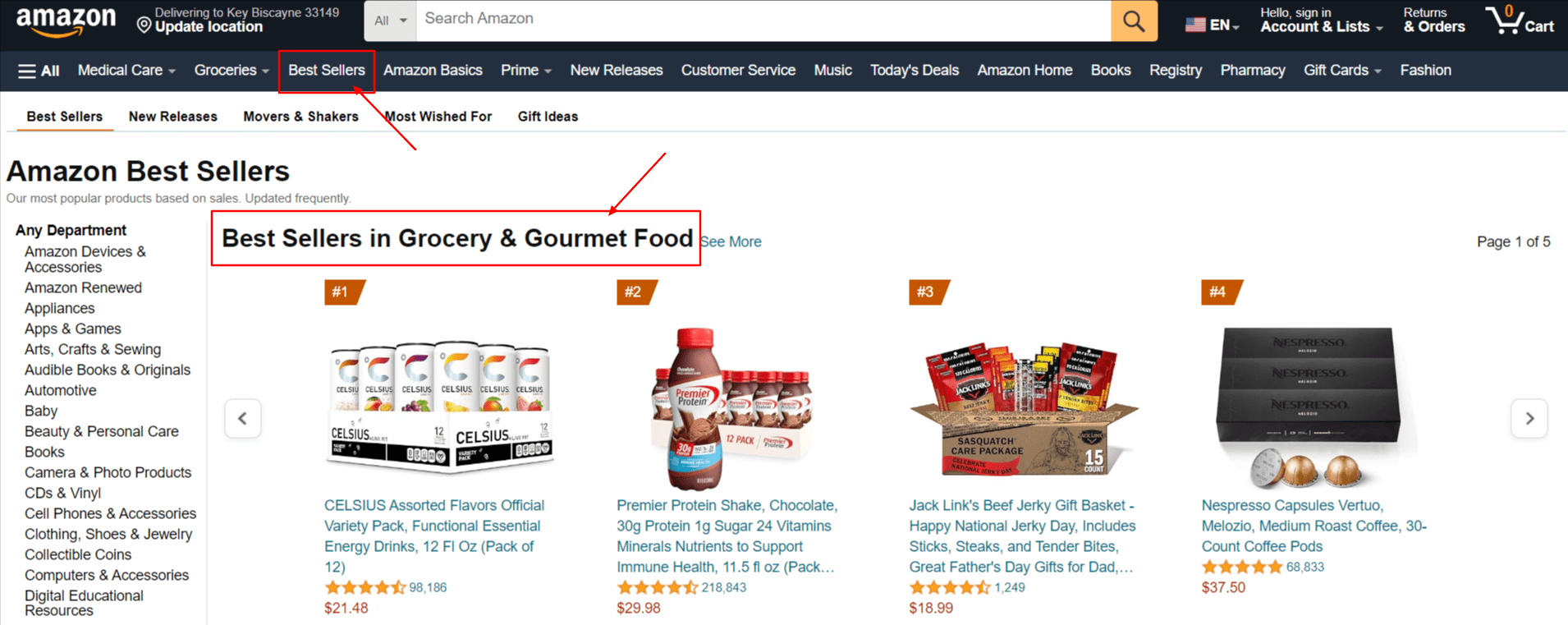 amazon best sellers page for grocery and gourmet