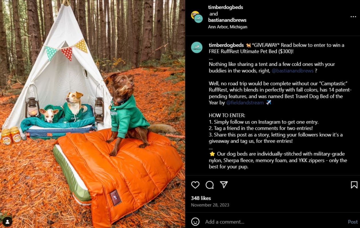 A giveaway contest by Timberdog on Instagram