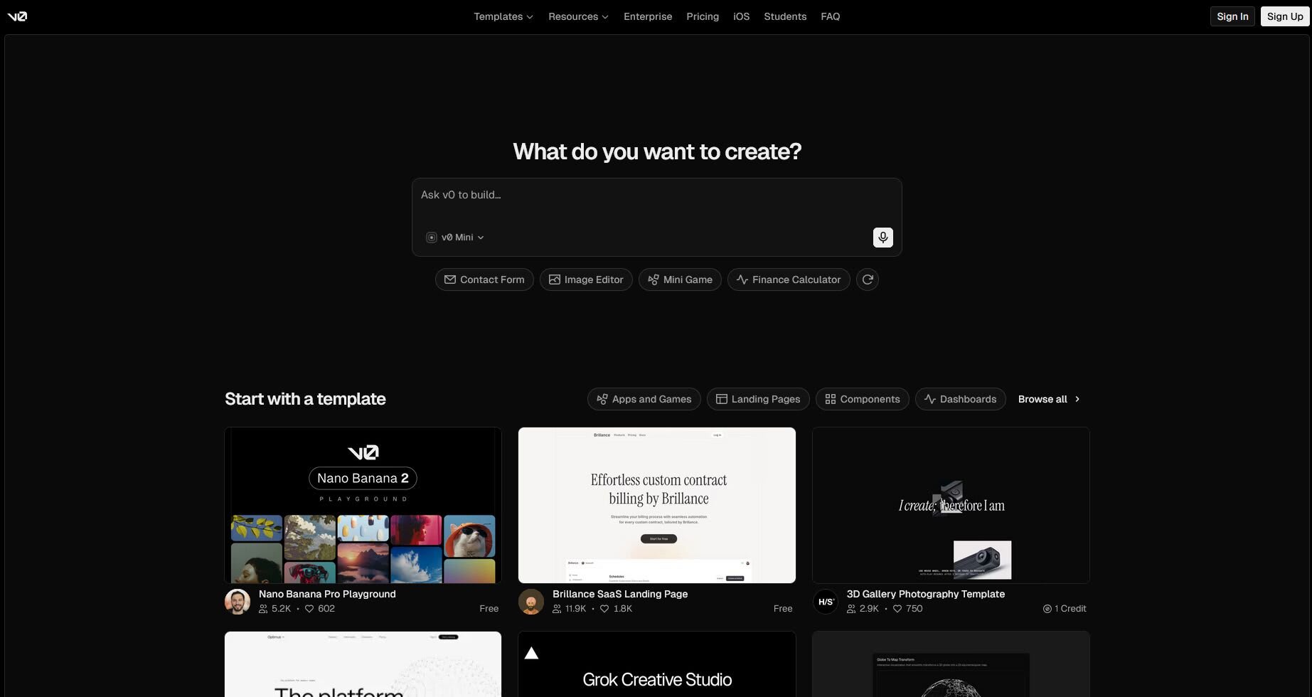v0 front page