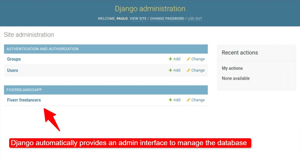 Django admin automatically displays database entities and lets you manage them. 