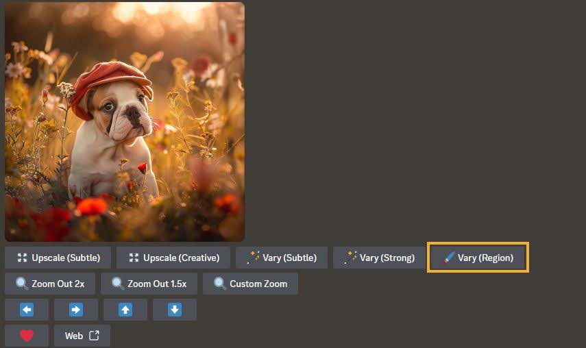 Screenshot of discord Midjourney vary region tool highlighted