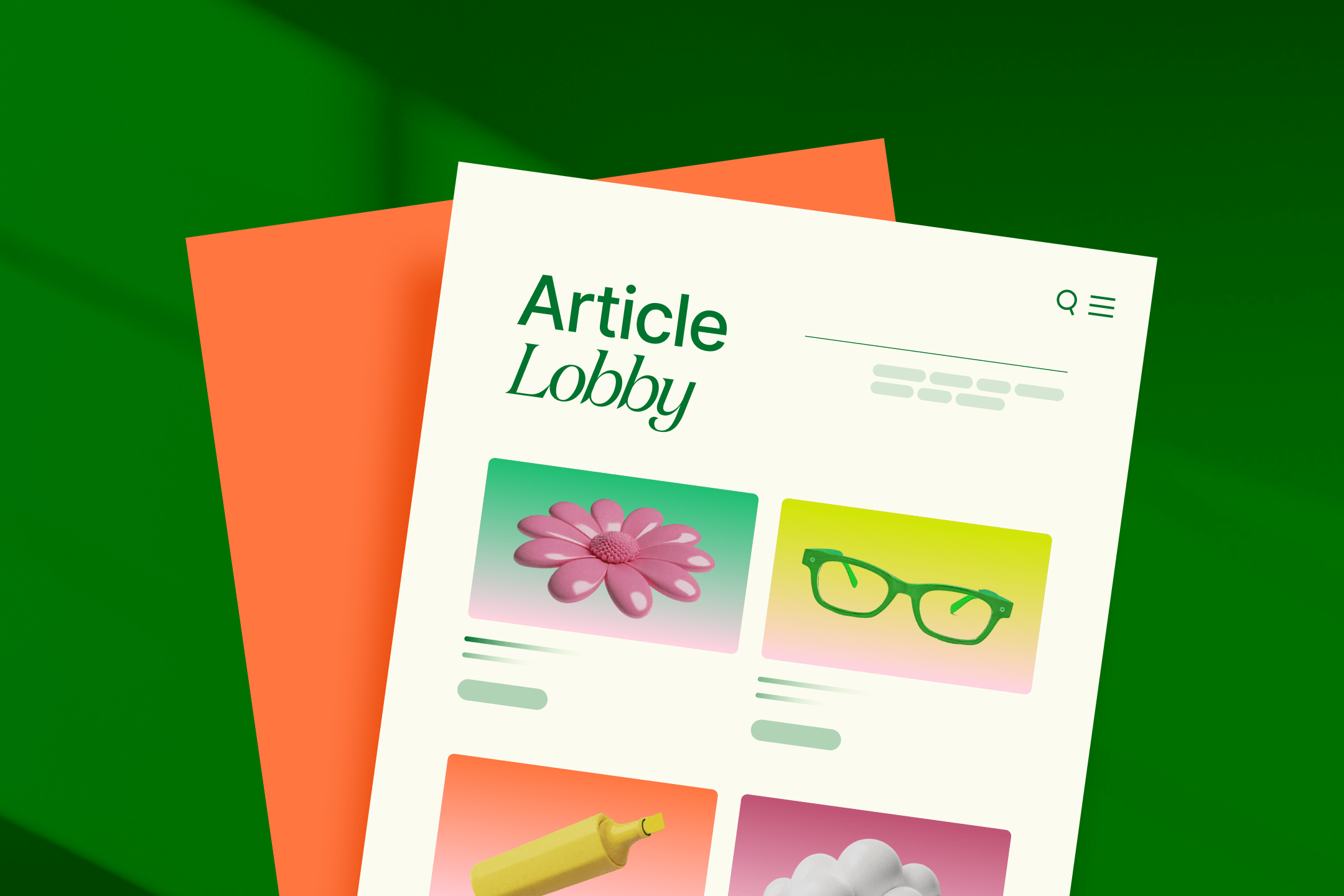 Blog homepage design with colorful article previews and modern layout