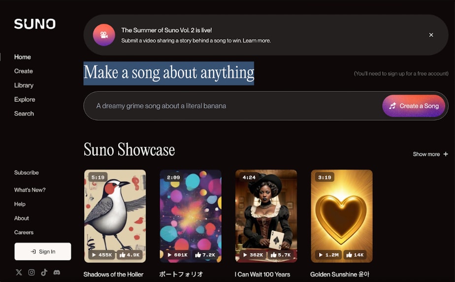 Suno AI platform
